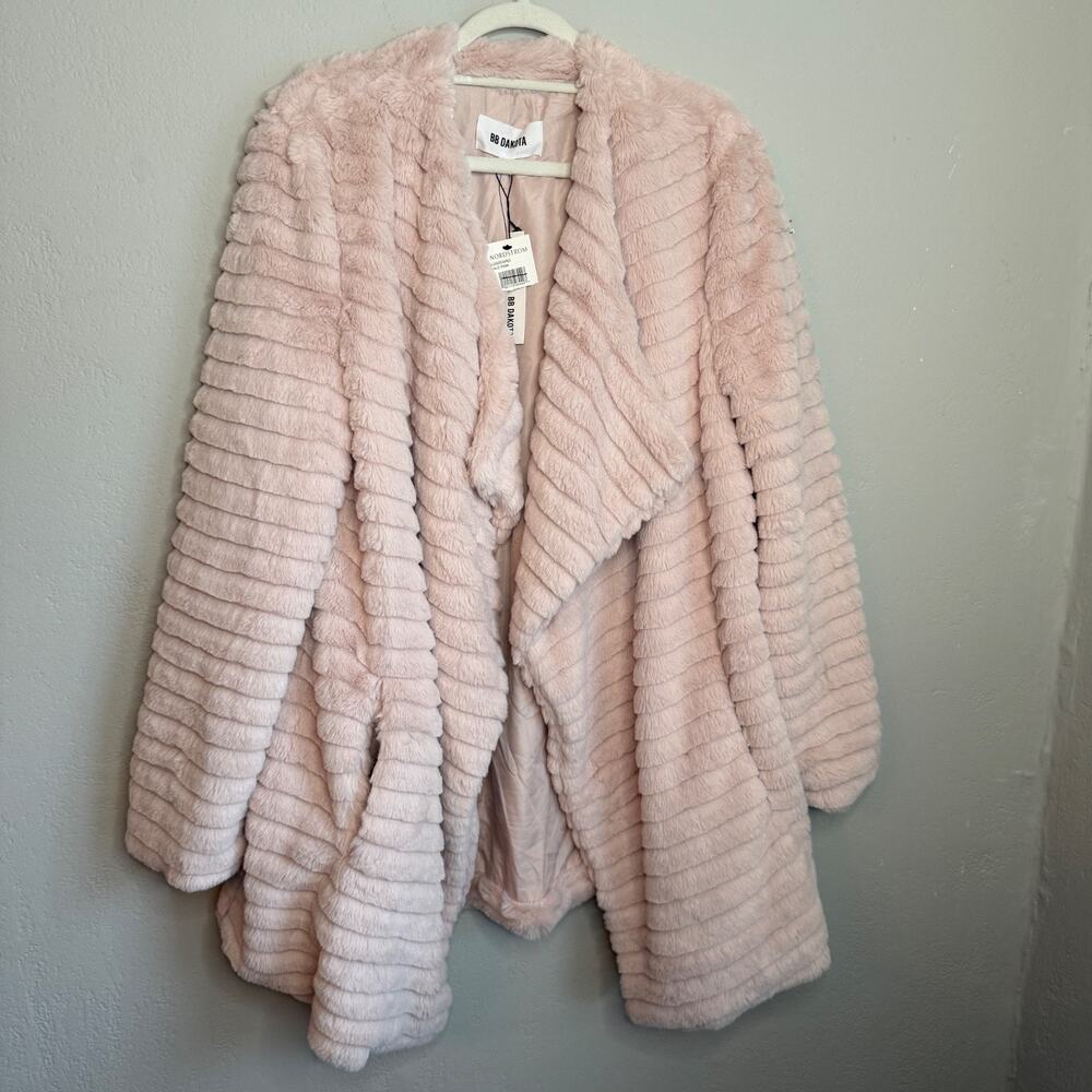 BB Dakota Faux Fur Drape Jacket Pink Taupe Size XXL - Picture 4 of 7